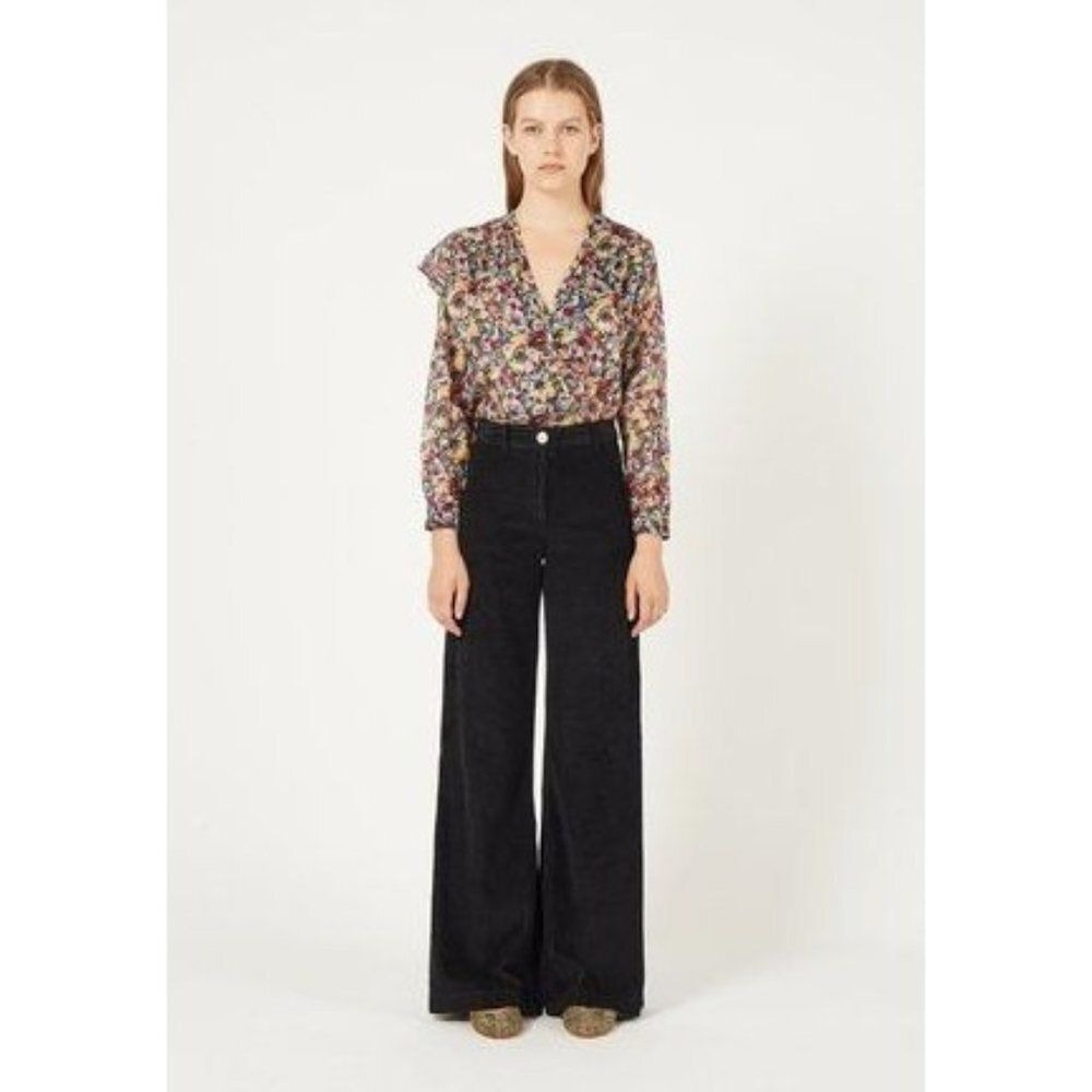 Masscob Wide Leg Pants Sz 34 US 4 Spain Corduroy Black Pants Boho 70's‎ NEW